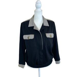 Vintage 90s Pullover Button Down Collared Long Sleeve Black Top